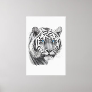 Tiger - Bleistift Gezeichnet mit blauen Augen Leinwanddruck