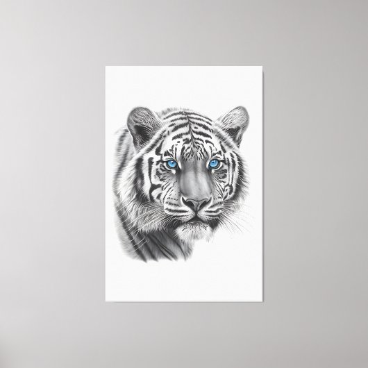 Tiger - Bleistift Gezeichnet mit blauen Augen Leinwanddruck (Vorderseite)
