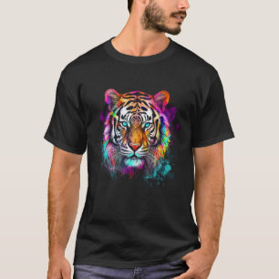 Tiger Blue Eyes Artwork Colorful Animal Motif Tige T-Shirt