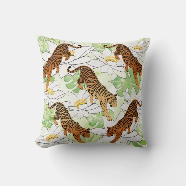Tiger Blume Aquarellmuster Throw Kissen (Vorderseite)