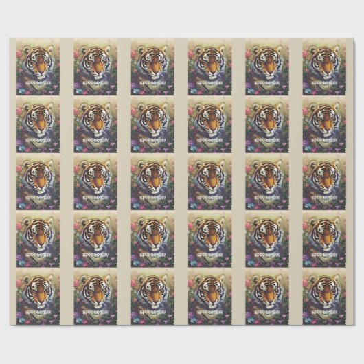 Tiger Blume benutzerdefinierte Textkleber Geschenkpapier (Flach)