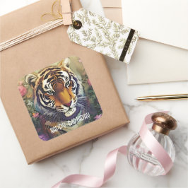Tiger Blume benutzerdefinierte Textkleber Quadratischer Aufkleber