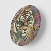 Tiger-Blume Runde Wanduhr (Winkel)