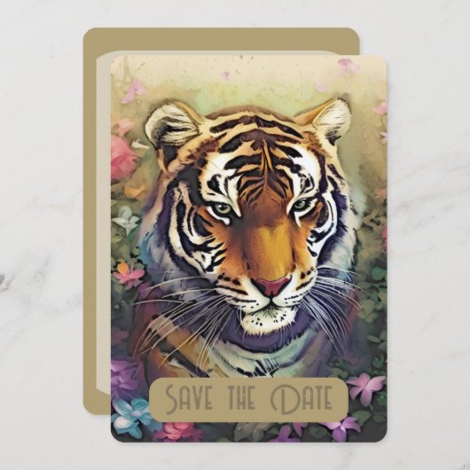 Tiger-Blume Save the Date Einladung QR-Code (Vorne/Hinten)