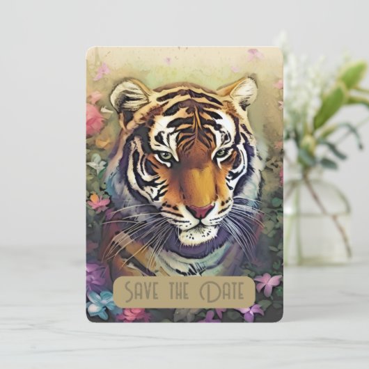 Tiger-Blume Save the Date Einladung QR-Code (Stehend Vorderseite)