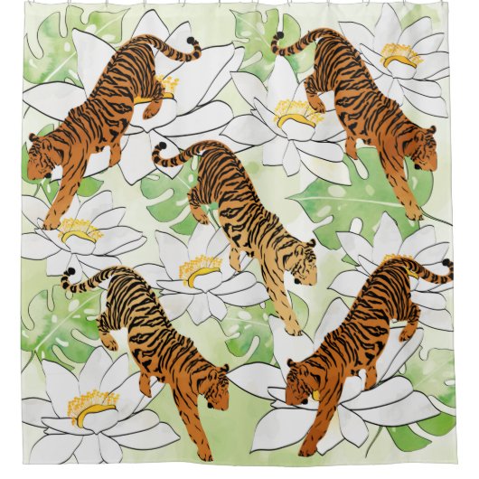 Tiger Blume Wasserfarbmuster Duschvorhang (Vorderseite)