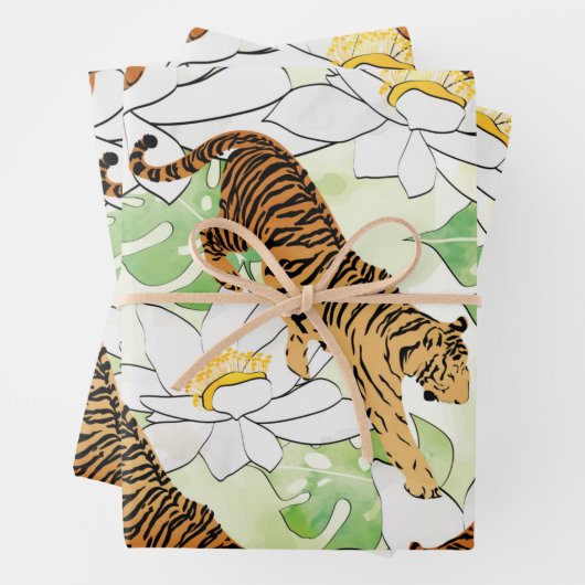 Tiger Blume Wasserfarbmuster Geschenkpapier Set (Beispiel)