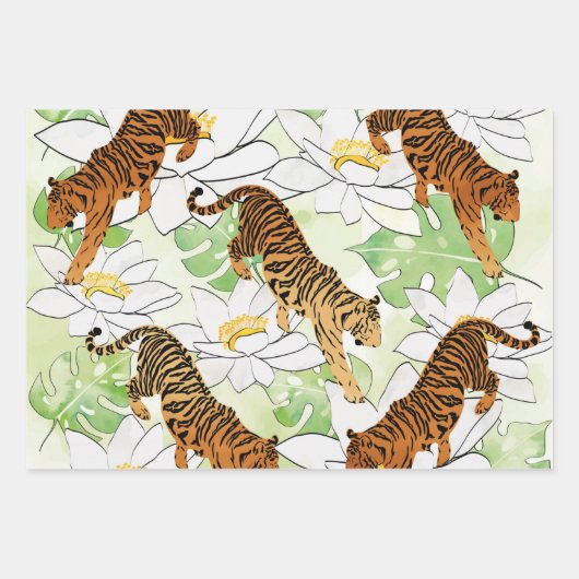 Tiger Blume Wasserfarbmuster Geschenkpapier Set (Vorderseite)