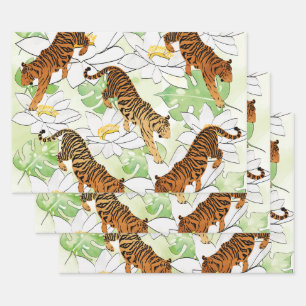 Tiger Blume Wasserfarbmuster Geschenkpapier Set
