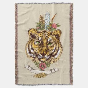 Tiger Boho Art-Porträt Decke