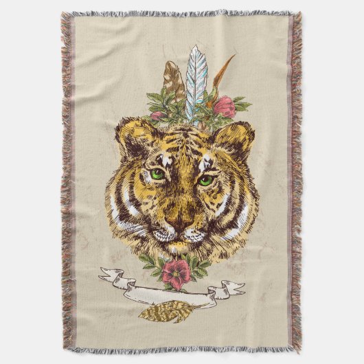 Tiger Boho Art-Porträt Decke (Vorderseite Vertikal)
