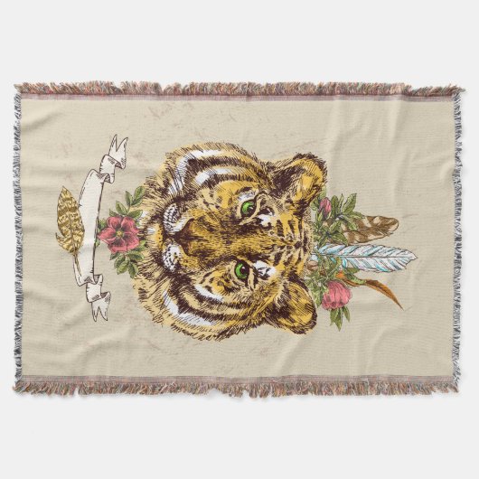 Tiger Boho Art-Porträt Decke (Vorderseite)