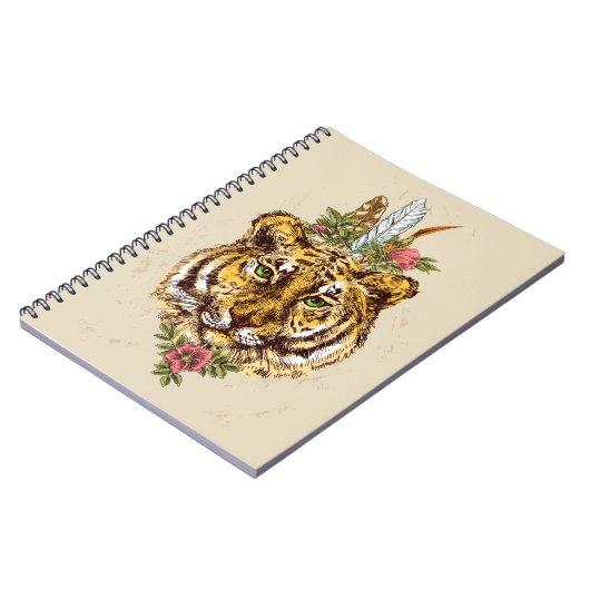 Tiger Boho Art-Porträt Notizblock (Linke Seite)
