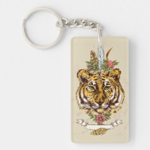 Tiger Boho Art-Porträt Schlüsselanhänger