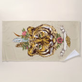 Tiger Boho Art-Porträt Strandtuch (Vorderseite)