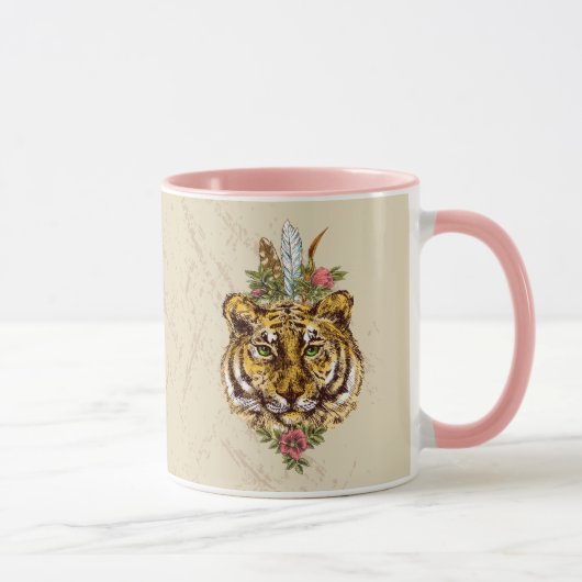 Tiger Boho Art-Porträt Tasse (Rechts)