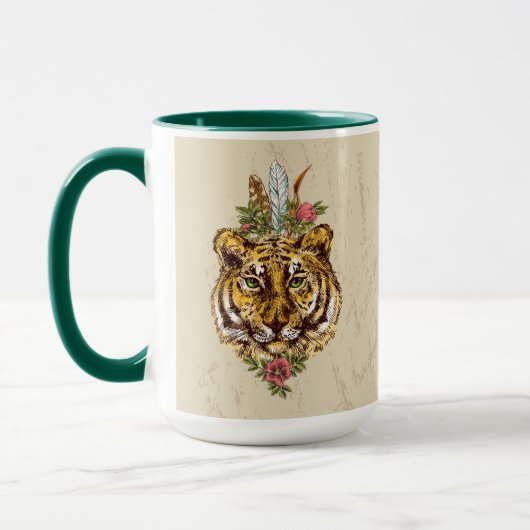 Tiger Boho Art-Porträt Tasse (Links)