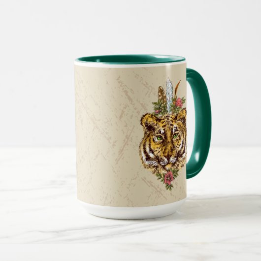 Tiger Boho Art-Porträt Tasse (VorderseiteRechts)