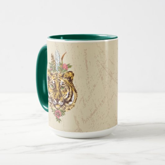 Tiger Boho Art-Porträt Tasse (Vorderseite Links)