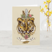 Tiger Boho Style Portrait Karte (Gelbe Blume)