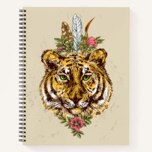Tiger Boho Style Portrait Notizblock