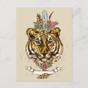 Tiger Boho Style Portrait Postkarte