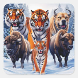 Tiger Buffalo Hund im Freien Quadratischer Aufkleber