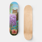 Tiger Cat und Lilac Bouquet Skateboard (Vorderseite)