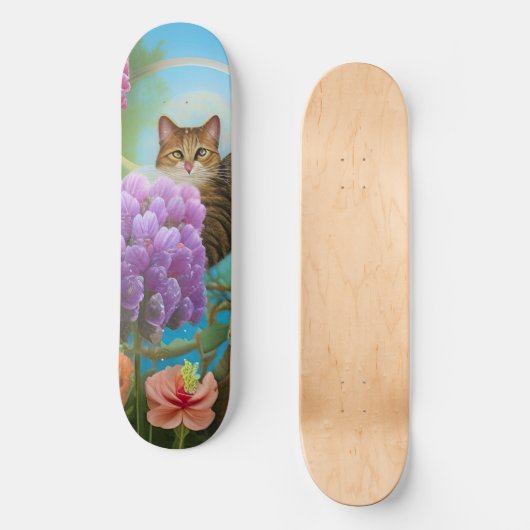 Tiger Cat und Lilac Bouquet Skateboard (Vorderseite)
