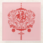 Tiger Chinesisch Folklore Art Paper Cutting Muster Glasuntersetzer (Vorderseite)