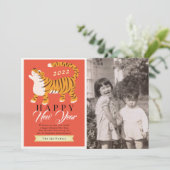 Tiger Chinesisch Neues Jahr 2022 Rote Weihnachtsfo Einladung (Stehend Vorderseite)