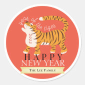 Tiger Chinesisch Neues Jahr 2022 Roter Urlaub Runder Aufkleber (Vorderseite)