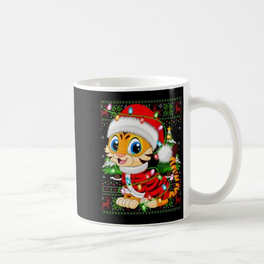 Tiger Christmas Lights Santa Costume Ugly Xmas Swe Kaffeetasse (Rechts)