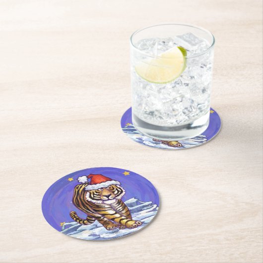Tiger Christmas Runder Pappuntersetzer (Vor Ort)