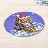 Tiger Christmas Runder Pappuntersetzer (Angewinkelt)