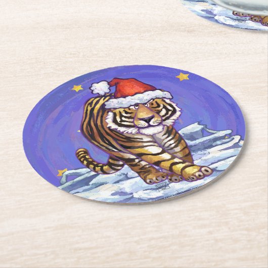 Tiger Christmas Runder Pappuntersetzer (Angewinkelt)