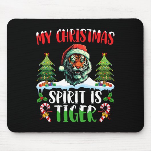 Tiger Christmas Santa Hat Xmas My Christmas Spirit Mousepad (Vorne)