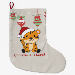 Tiger Christmas Snow Winter Animals Tiger Large Ch Großer Weihnachtsstrumpf
