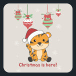 Tiger Christmas Snow Winter Animals Tiger Square S Quadratischer Aufkleber<br><div class="desc">The tiger for Christmas with fairy lights. Funny animals with gifts and snow to the holidays. Also funny for Christmas in July. Tigers are sweet animals and perfect for Christmas.</div>
