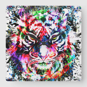 Tiger Clock Tigermauer-Uhr Quadratische Wanduhr