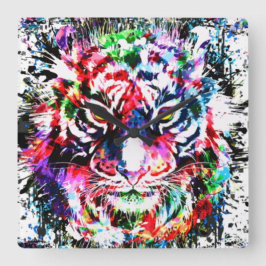 Tiger Clock | Tigermauer-Uhr Quadratische Wanduhr (Vorderseite)