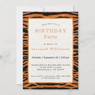 Tiger Copper Animal Print Birthday Einladung