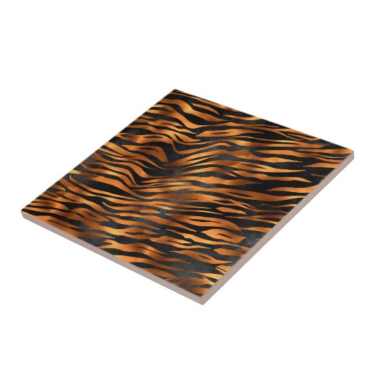 Tiger Copper Black Animal Print Fliese (Seite)
