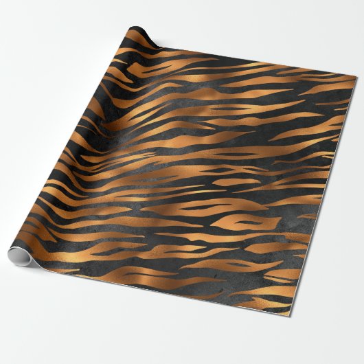 Tiger Copper Black Animal Print Geschenkpapier (Ungerollt)