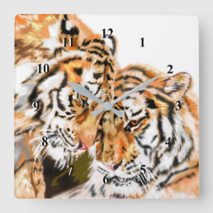 Tiger Couple Hug Clock - Familie Quadratische Wanduhr