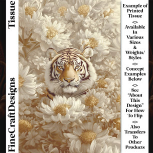 Tiger, Creme Elfenbein Gold Blumen CX5 Decoupage Seidenpapier