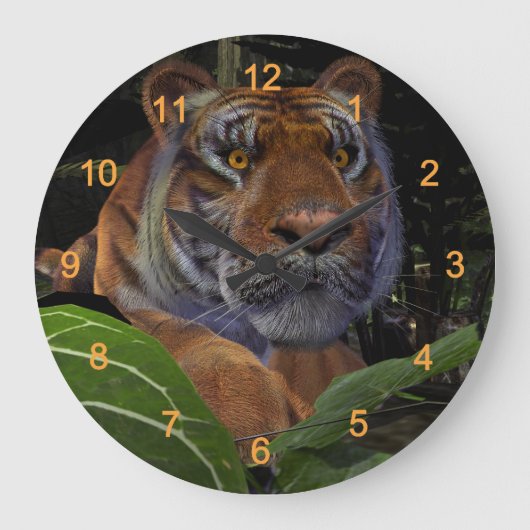 Tiger Crouching im Dschungel Große Wanduhr (Vorderseite)