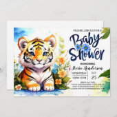 Tiger Cub Adventures Blue Baby Dusche Einladung (Vorne/Hinten)