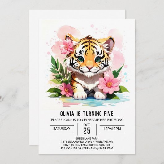 Tiger Cub Custom zum Geburtstag Einladung (Vorne/Hinten)