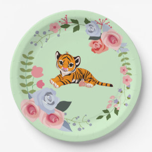 Tiger Cub Floral Baby Dusche Pappteller